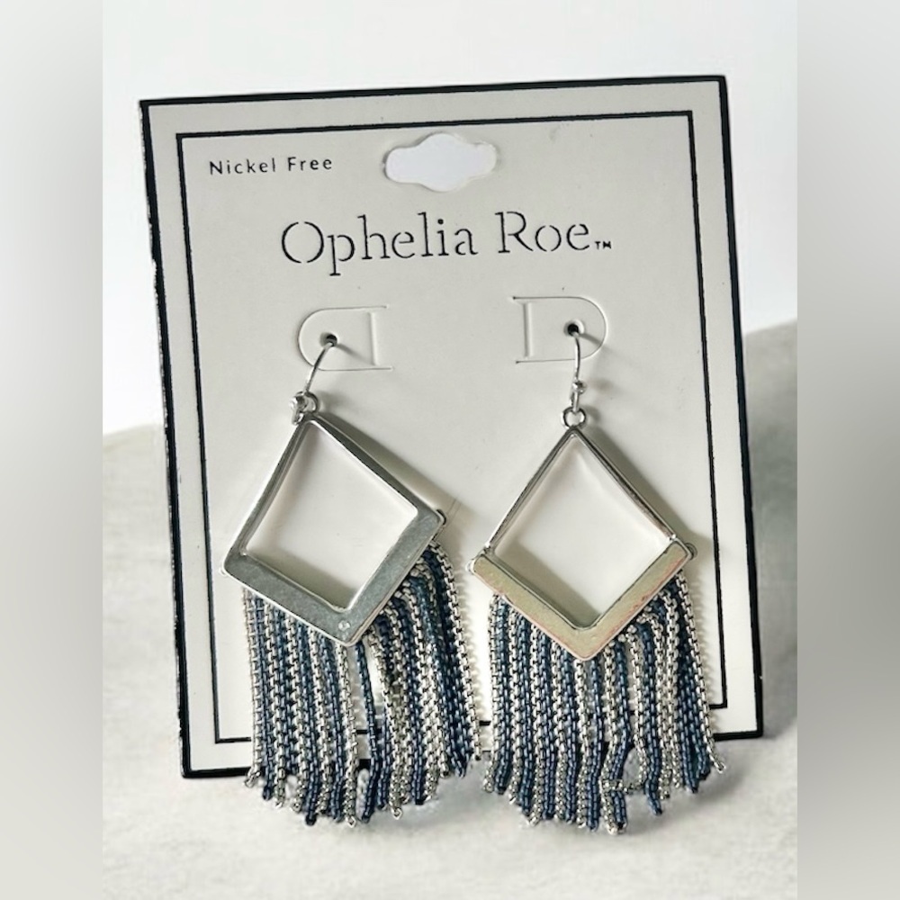 Ophelia Roe Silver and Blue Fringe Earrings Nickel free - Picture 2 of 3